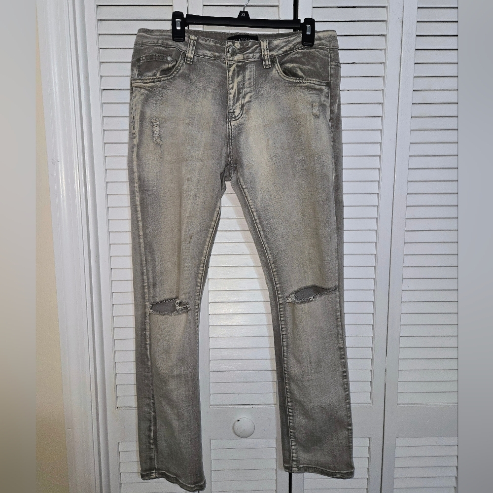 Platform Men's 34x30 Distressed Gray Denim Jeans Streetwear